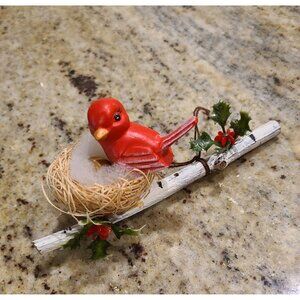 Sherry Shaw Birch Birds Nest Ornament Cardinal Red Christmas Maine